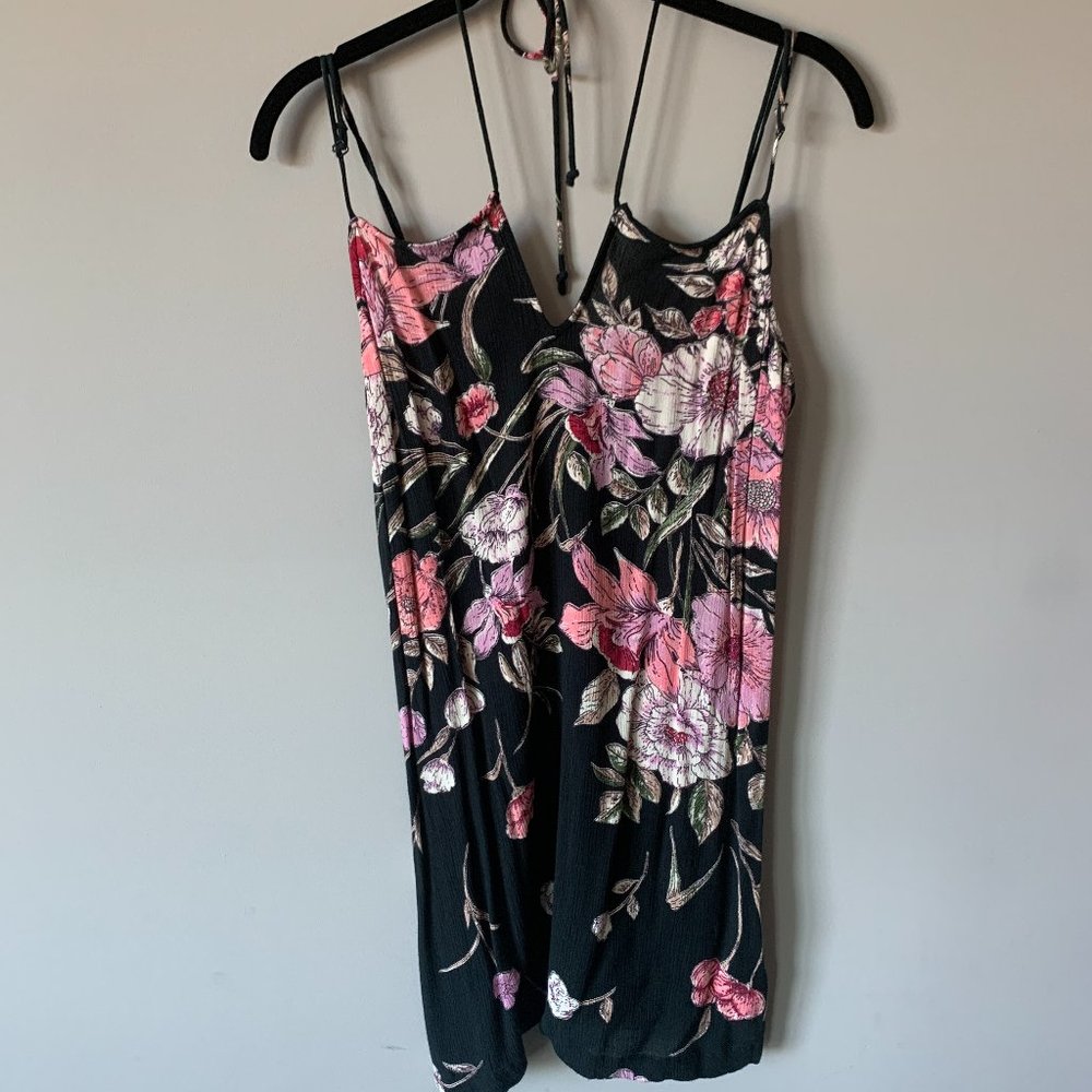 Billabong Tank Top / Summer Dress (skinny straps) - Black with Pink Floral